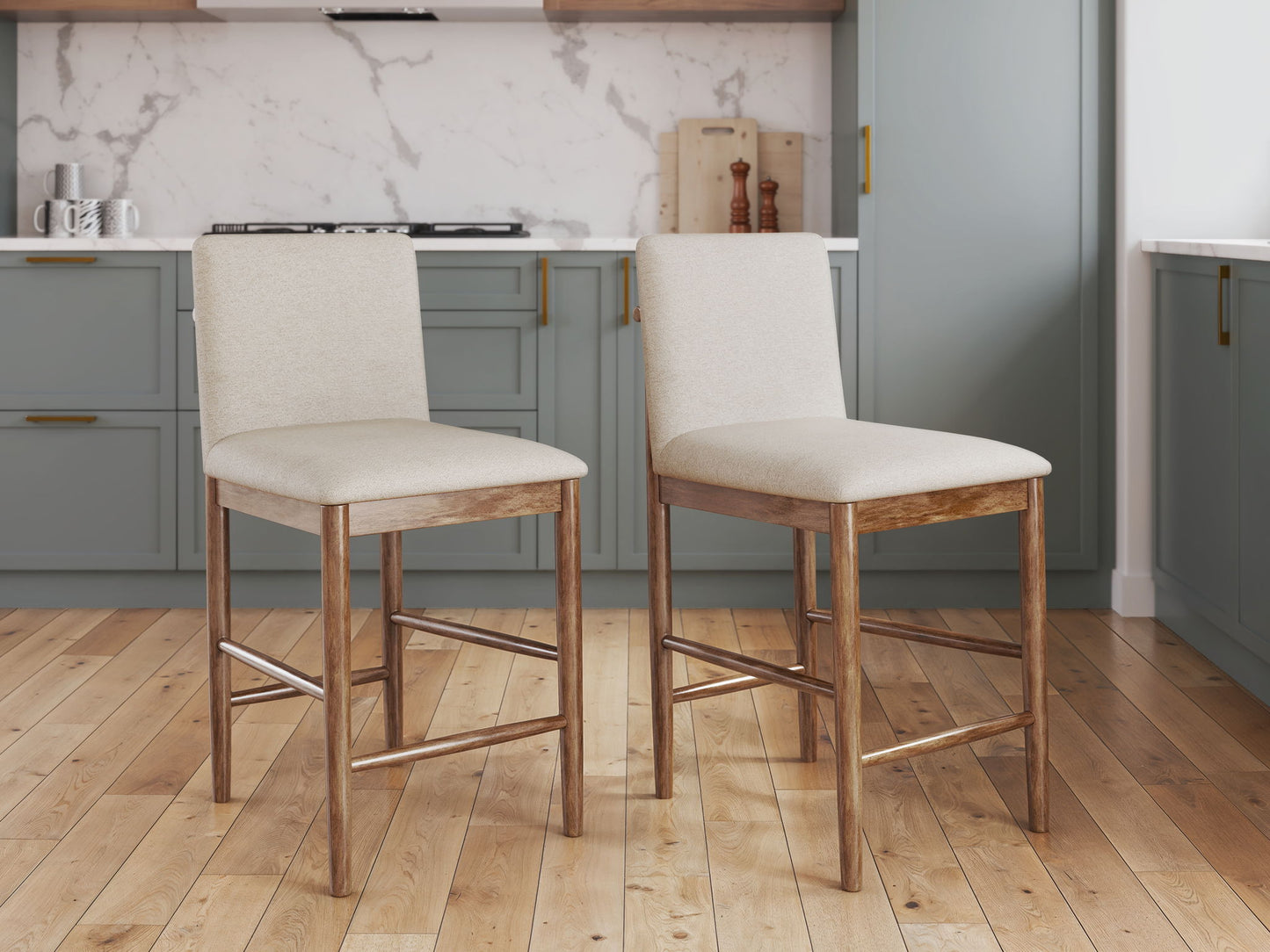 Isanti - Upholstered Barstool (Set of 2) - Light Brown - Hornell Furniture Outlet