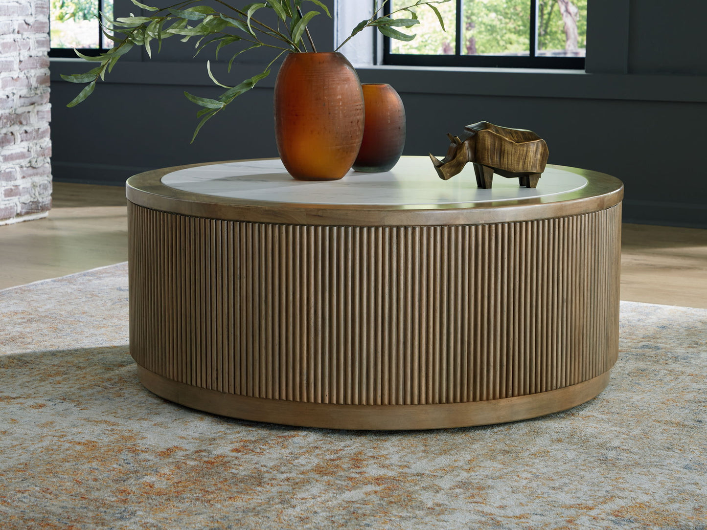 Camdill - Light Brown / White - Round Cocktail Table - Hornell Furniture Outlet