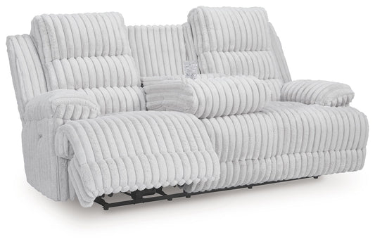 Rhines Falls - Alloy - Reclining Power Sofa With Drop Down Table - Hornell Furniture Outlet