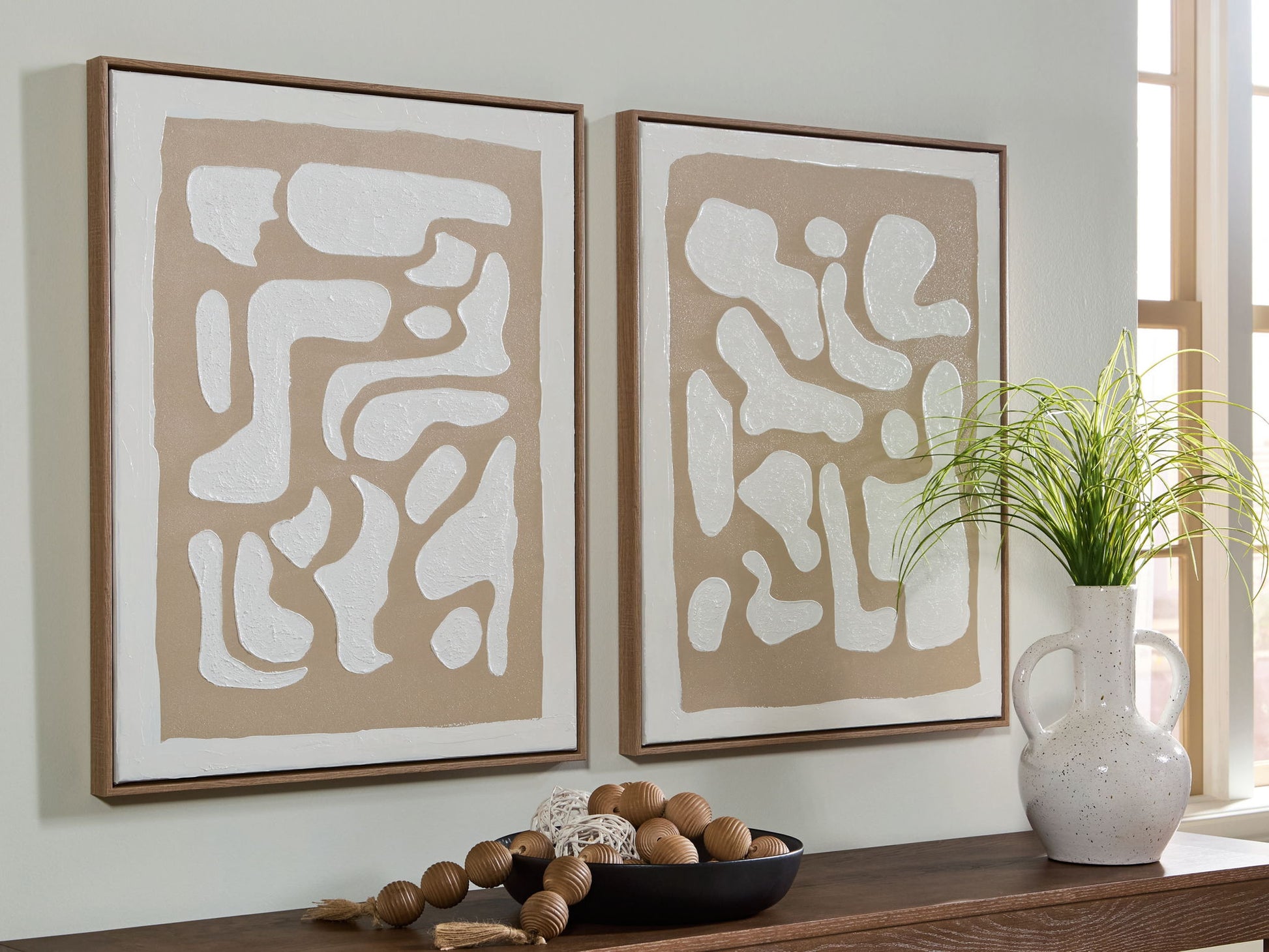 Waldett - Beige / White - Wall Art Set (Set of 2) - Hornell Furniture Outlet