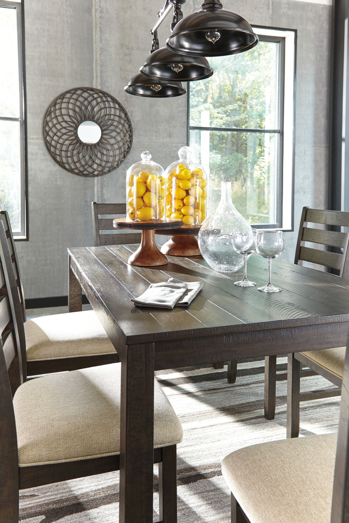 Rokane - Brown - Dining Room Table Set (Set of 7) - Hornell Furniture Outlet