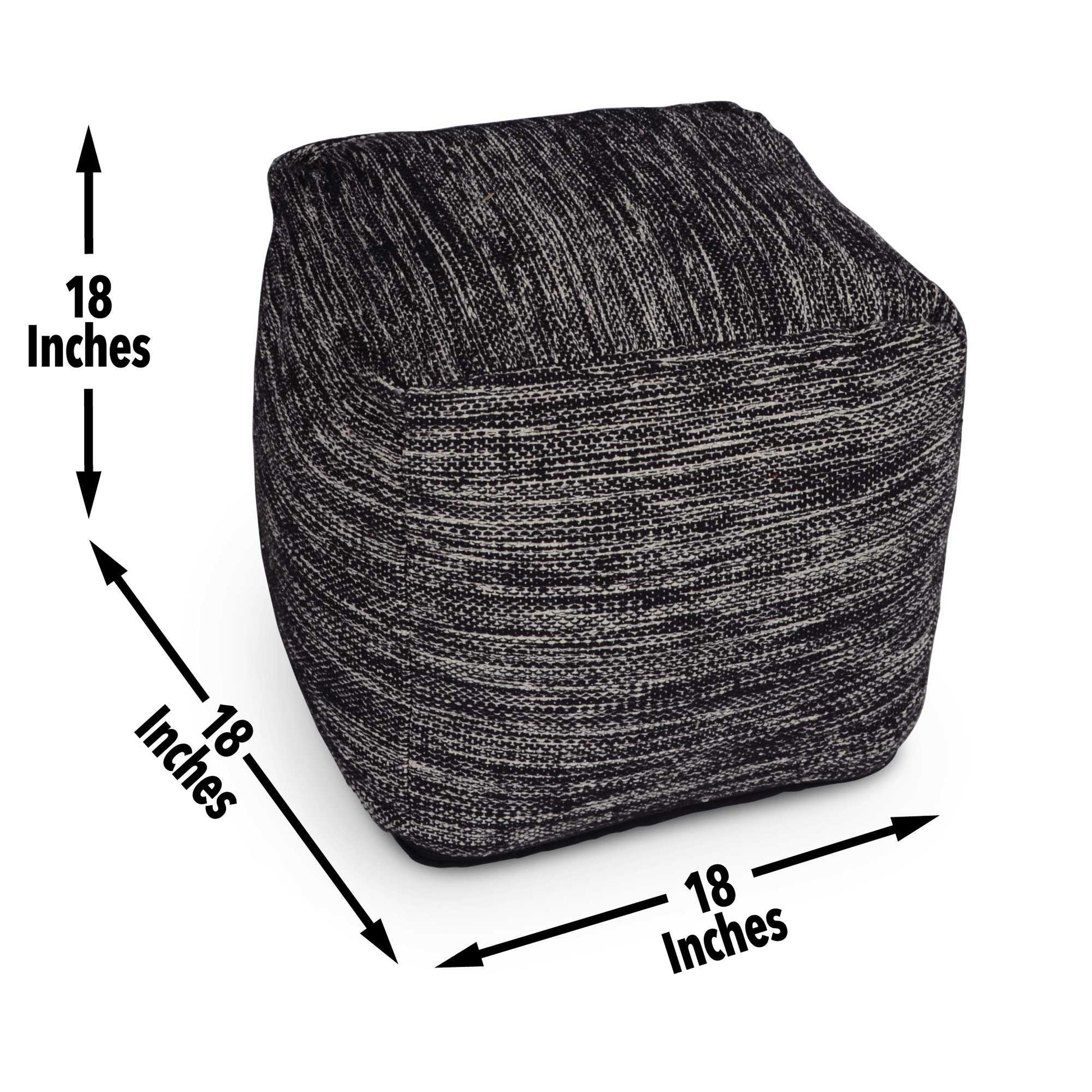 Omari - Square Handwoven Woolen Pouf - Black - Hornell Furniture Outlet