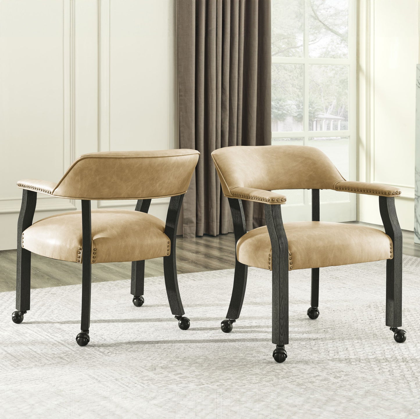 Rylie - Captains Chair - Black Finish With Sand Vegan Leather - Black - Hornell Furniture Outlet