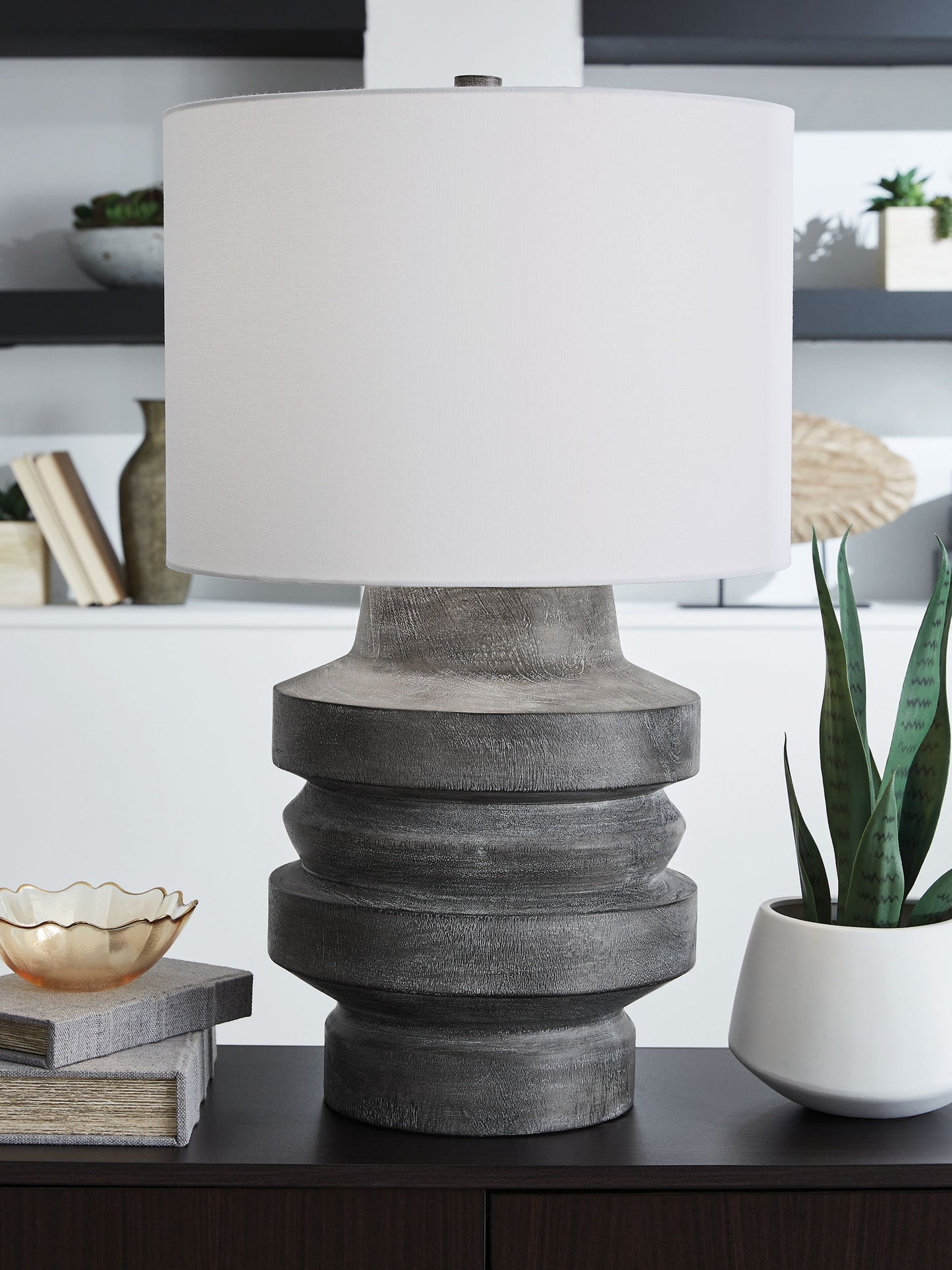 Wahida - Distressed Black - Poly Table Lamp - Hornell Furniture Outlet