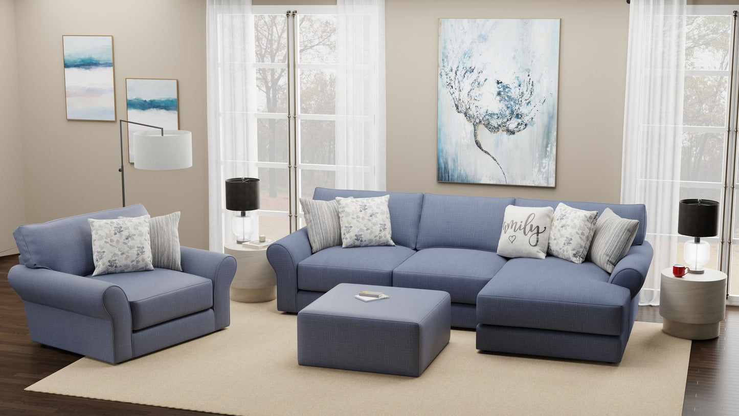 Cape May - Sofa Chaise With Comfort Coil Seating, 41" Cocktail Ottoman And 5 Accent Pillows Included - Hornell Furniture Outlet