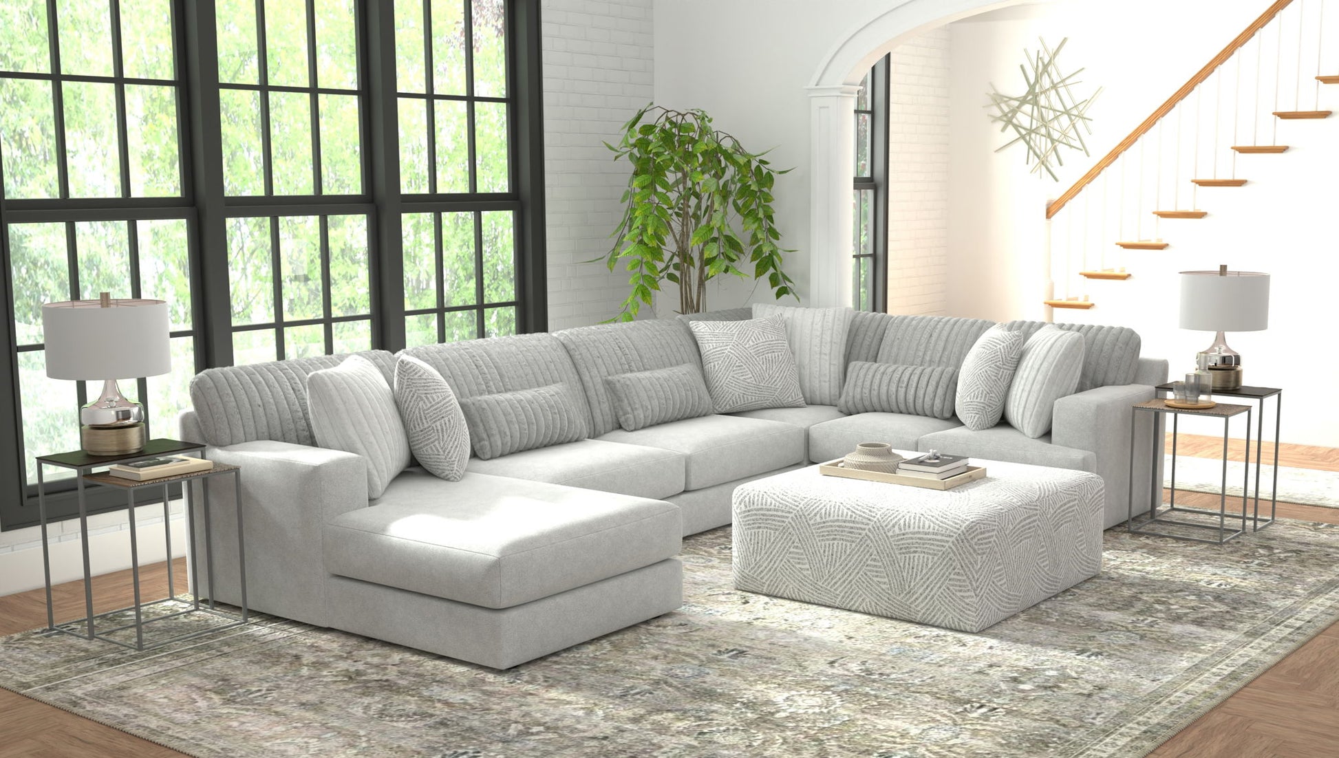 Logan - Upholstered Sectional With Comfort Coil Seating - 46" Cocktail Ottoman And Accent Pillows Included - Hornell Furniture Outlet