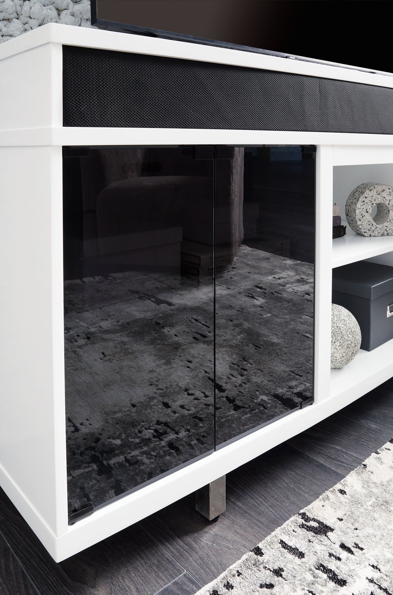 Gardoni - White / Black - XL TV Stand With Fireplace Option - Hornell Furniture Outlet