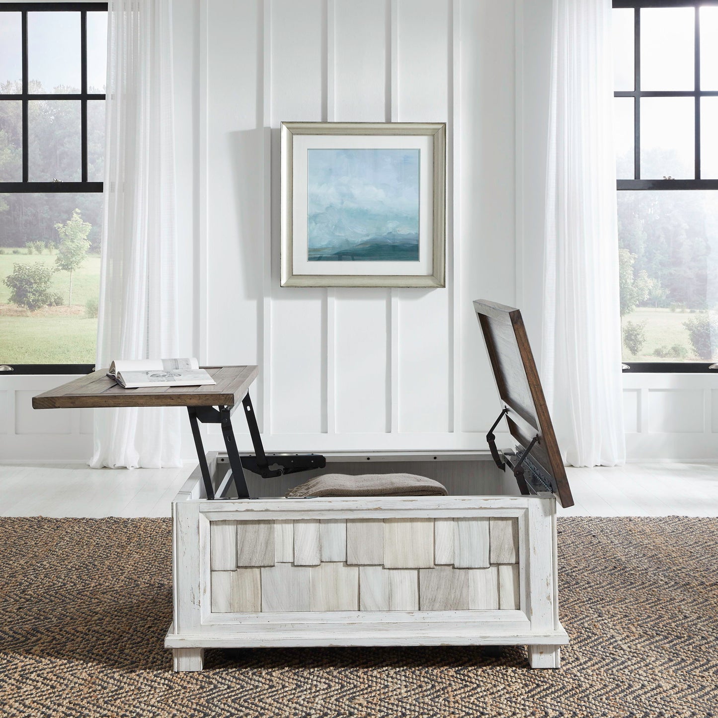 River Place - Lift Top Storage Cocktail Table - White - Hornell Furniture Outlet