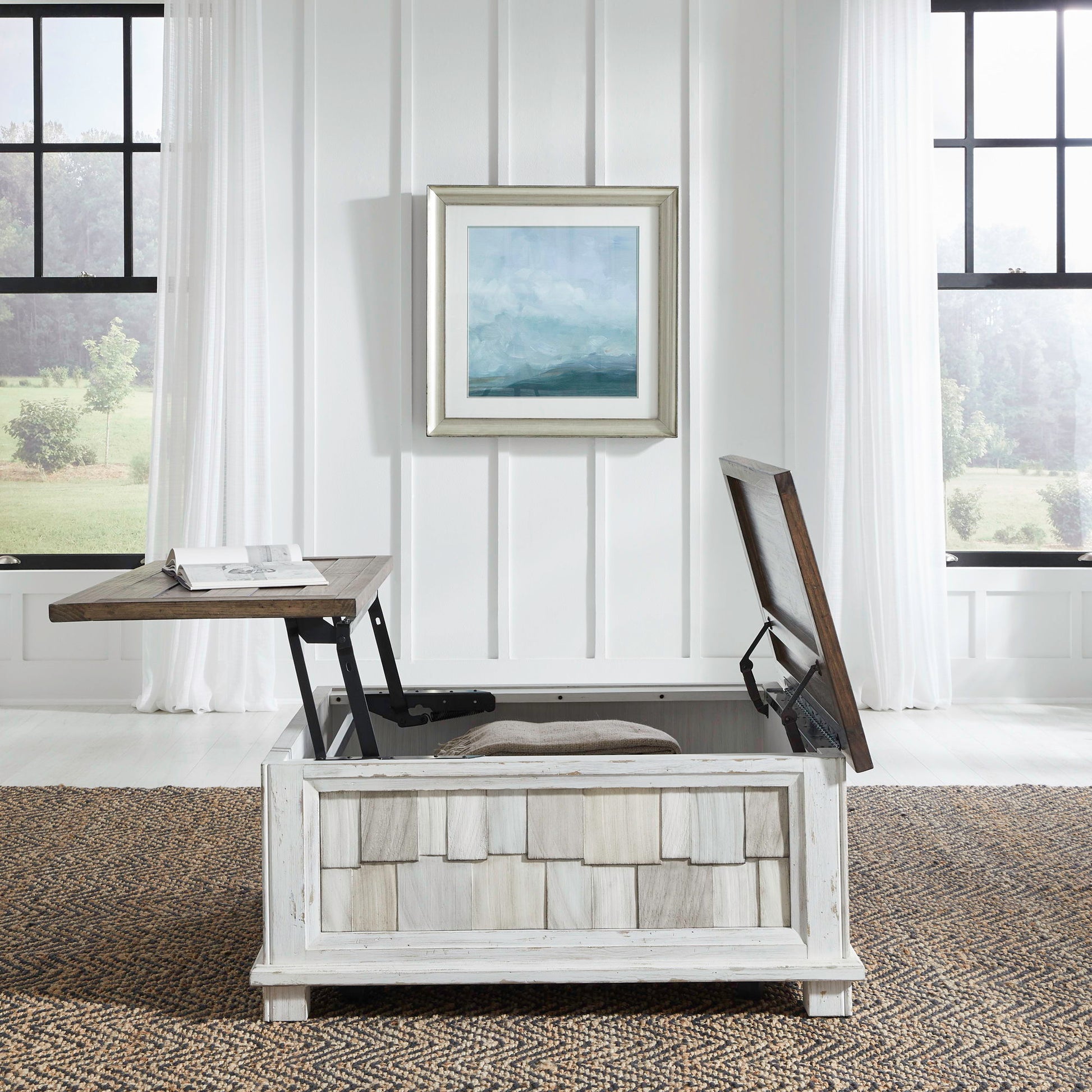 River Place - Lift Top Storage Cocktail Table - White - Hornell Furniture Outlet