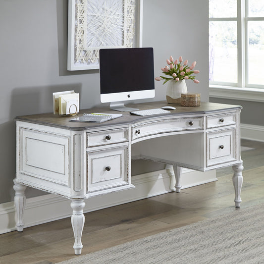 Magnolia Manor - Writing Desk - Antique White & Weathered Bark - Hornell Furniture Outlet