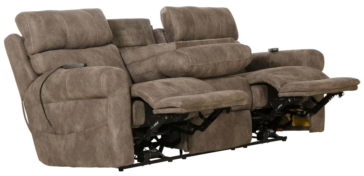 Tranquility - Power Headrest Power Lay Flat Reclining Sofa With DDT / CR3 Heat / Massage / Lumbar - Pewter - Hornell Furniture Outlet