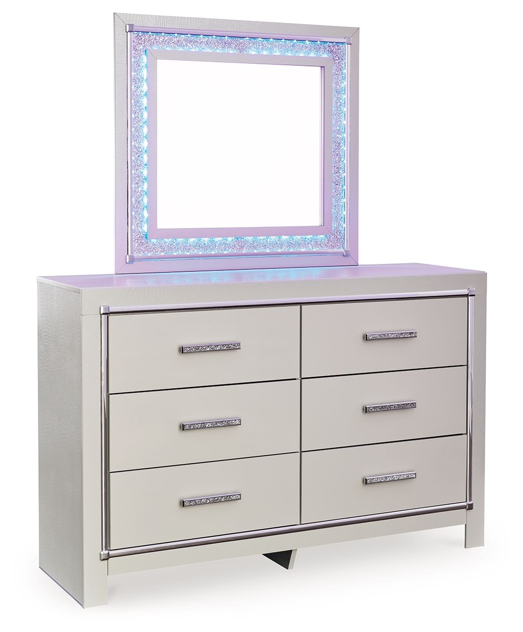 Zyniden - Silver - Dresser And Mirror - Hornell Furniture Outlet