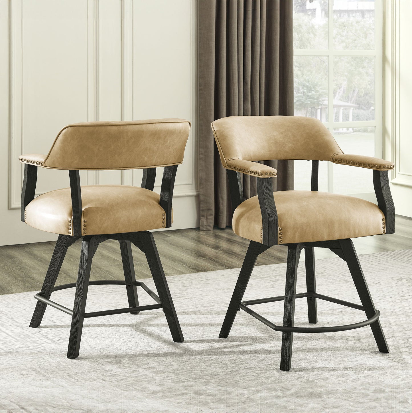 Rylie - Counter Captains Chair Vegan Leather - Black / Sand - Hornell Furniture Outlet