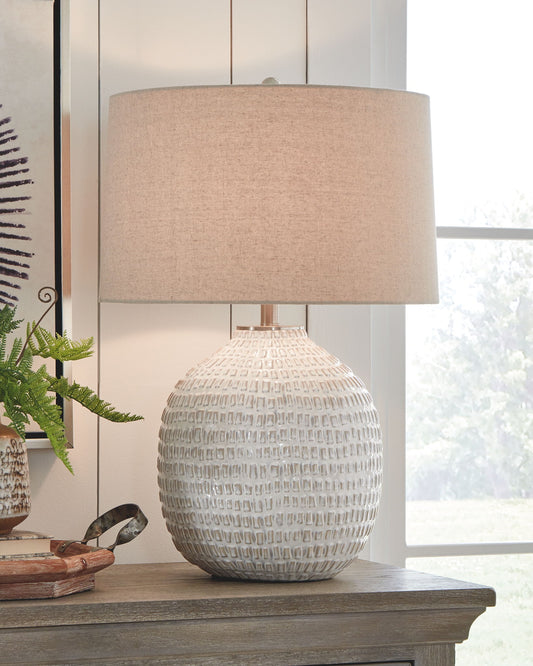Jamon - Beige - Ceramic Table Lamp - Hornell Furniture Outlet