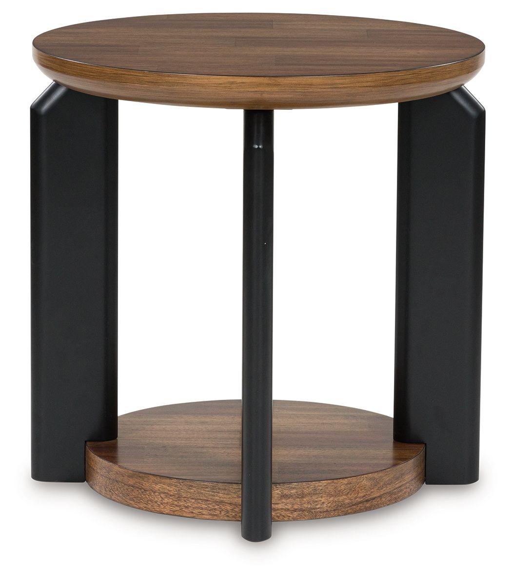 Kraeburn - Brown / Black - Round End Table - Hornell Furniture Outlet