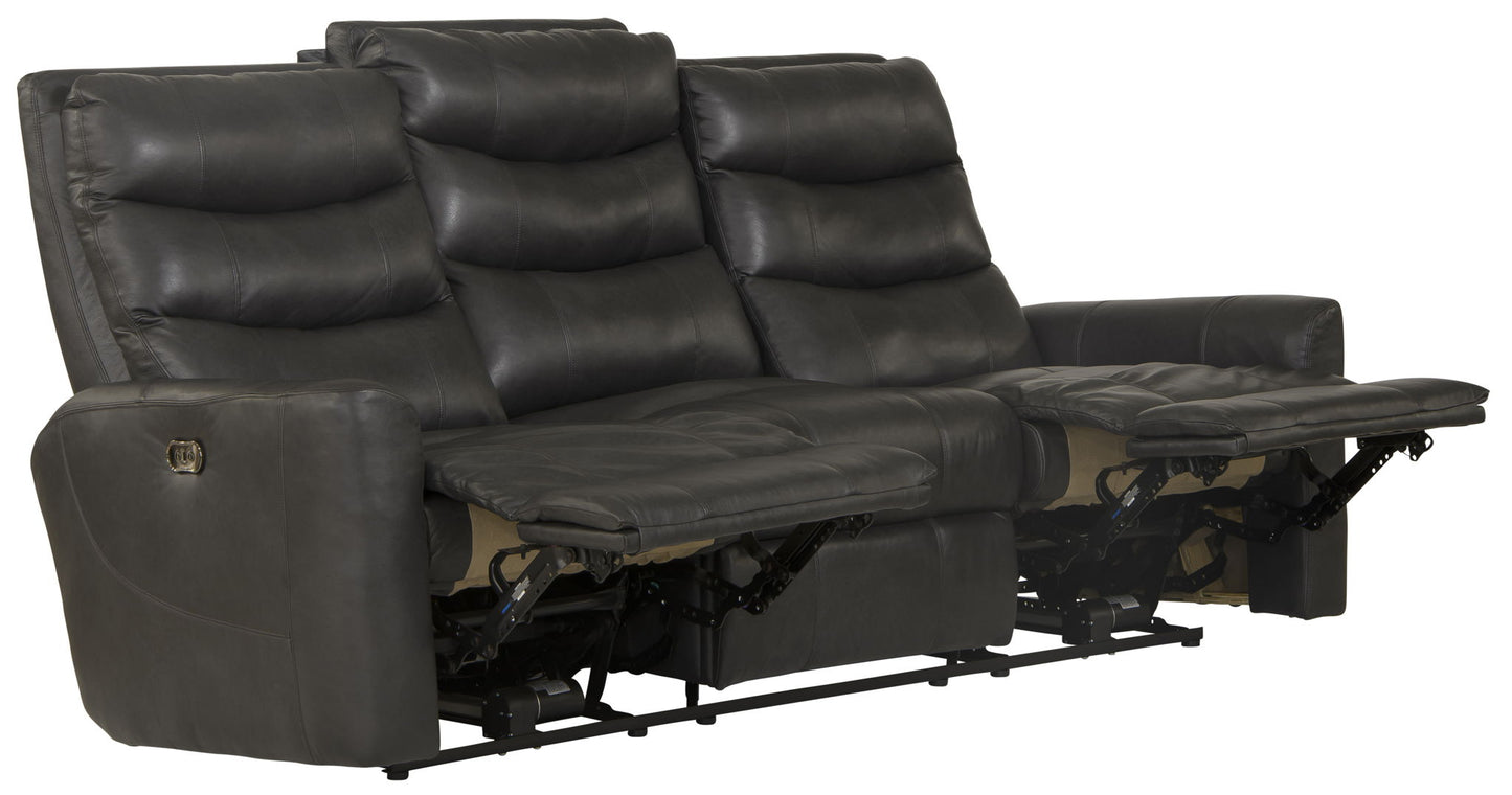 Bosa - Leather Power Reclining Sofa - Charcoal - Hornell Furniture Outlet