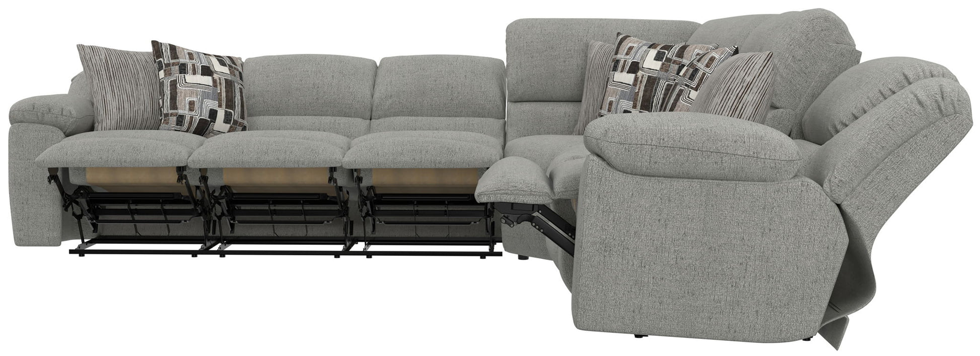 Quinn - 3 Piece Reclining Sectional With 4 Reclining Seats, Storage Arms, Storage Console With Lights, And Drop Down Table - Nature - Hornell Furniture Outlet