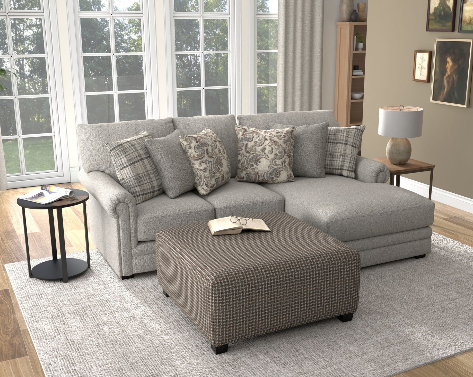 Livingston - Sectional With Comfort Coil Seating, 40" Cocktail Ottoman And Accent Pillows Included - Hornell Furniture Outlet
