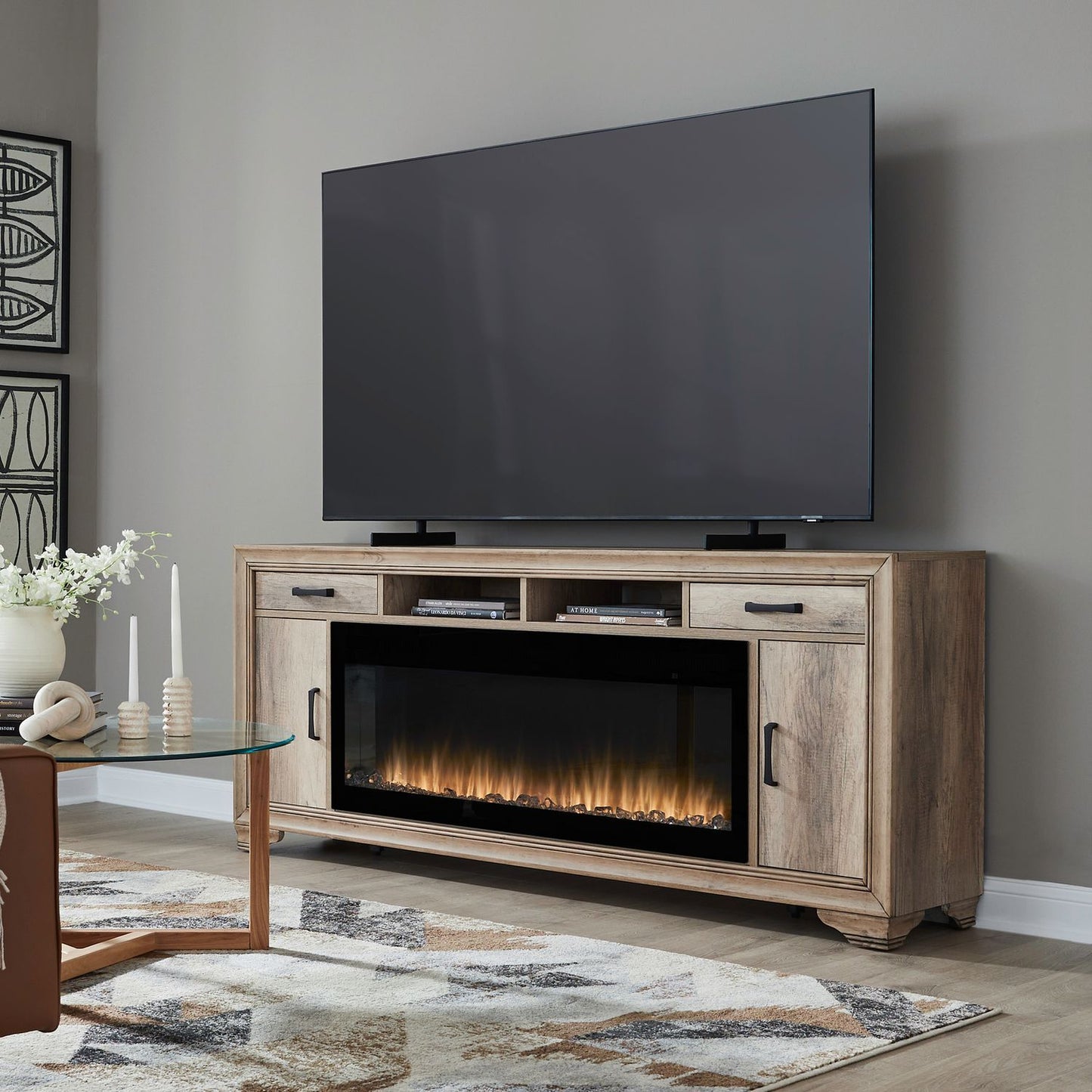 Fireplace TV Consoles - 439 78" Console With Fire FT - Brown - Hornell Furniture Outlet