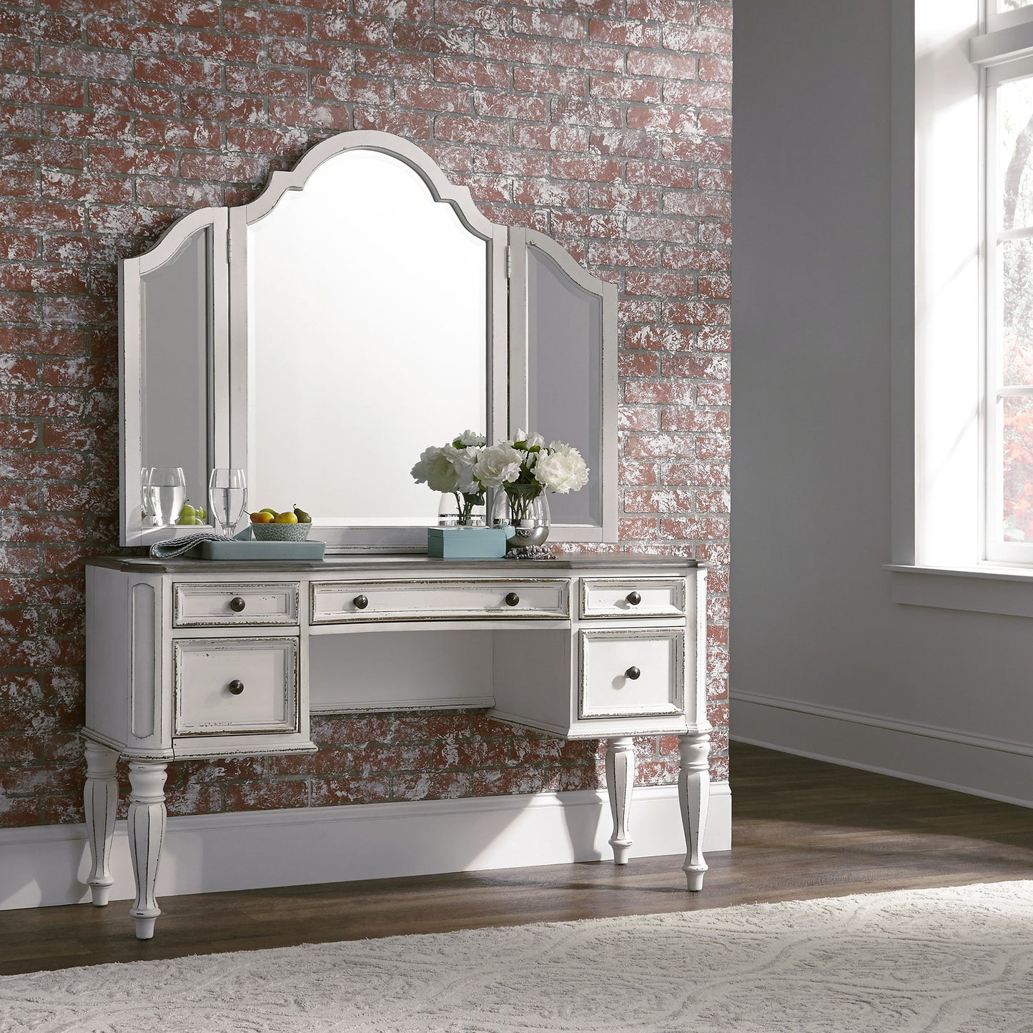 Magnolia Manor - 3 Piece Vanity Set - White - Hornell Furniture Outlet