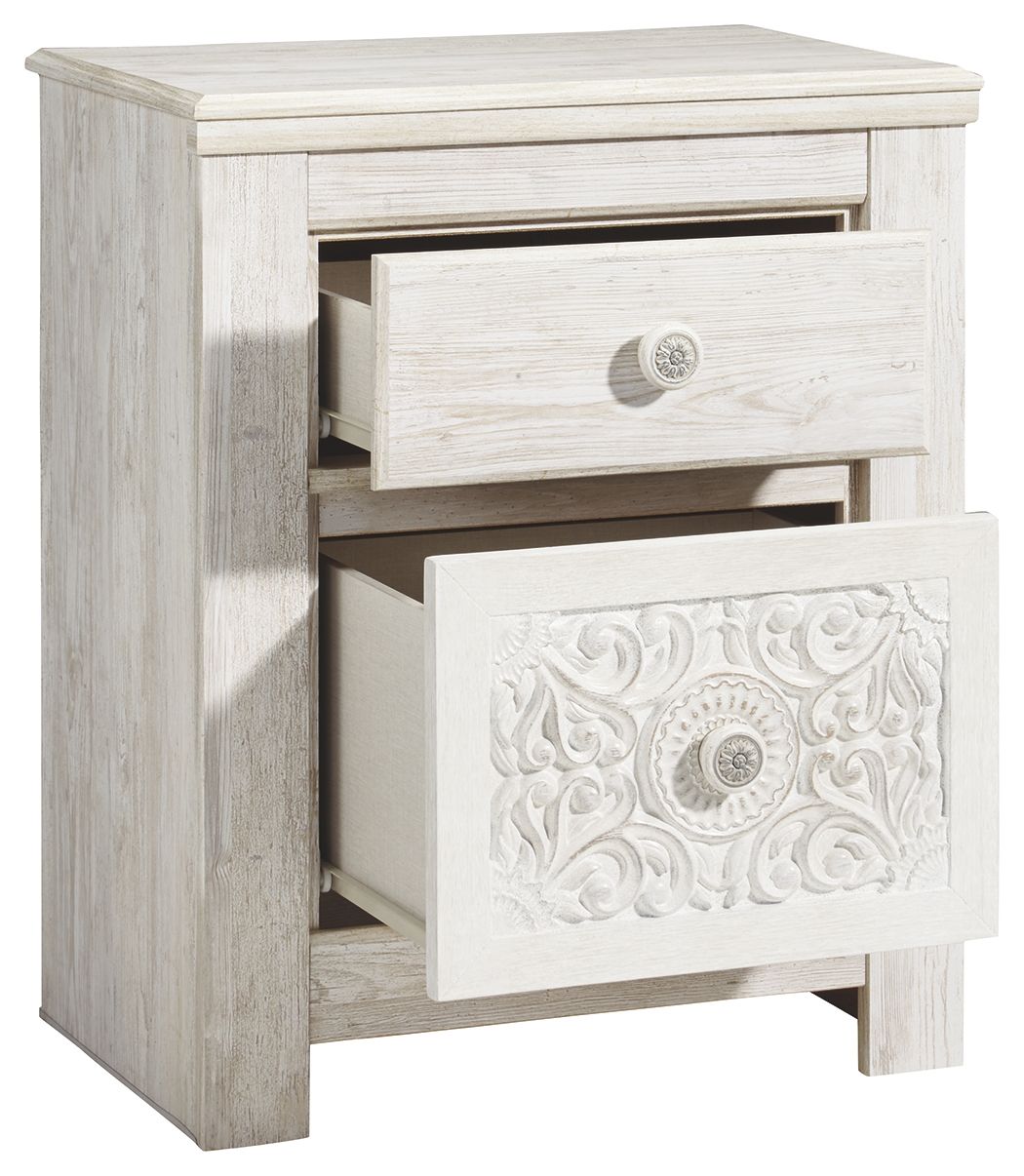 Paxberry - Whitewash - Two Drawer Night Stand - Hornell Furniture Outlet