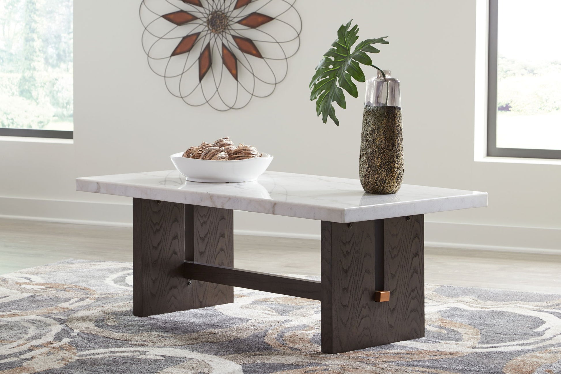 Burkhaus - White / Dark Brown - Rectangular Cocktail Table - Hornell Furniture Outlet