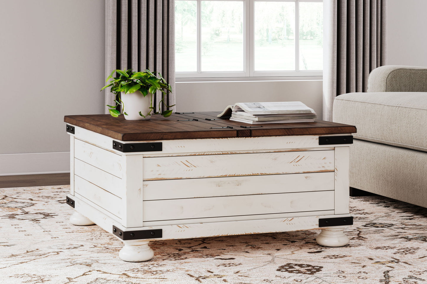 Wystfield - White / Brown - Cocktail Table with Storage - Hornell Furniture Outlet
