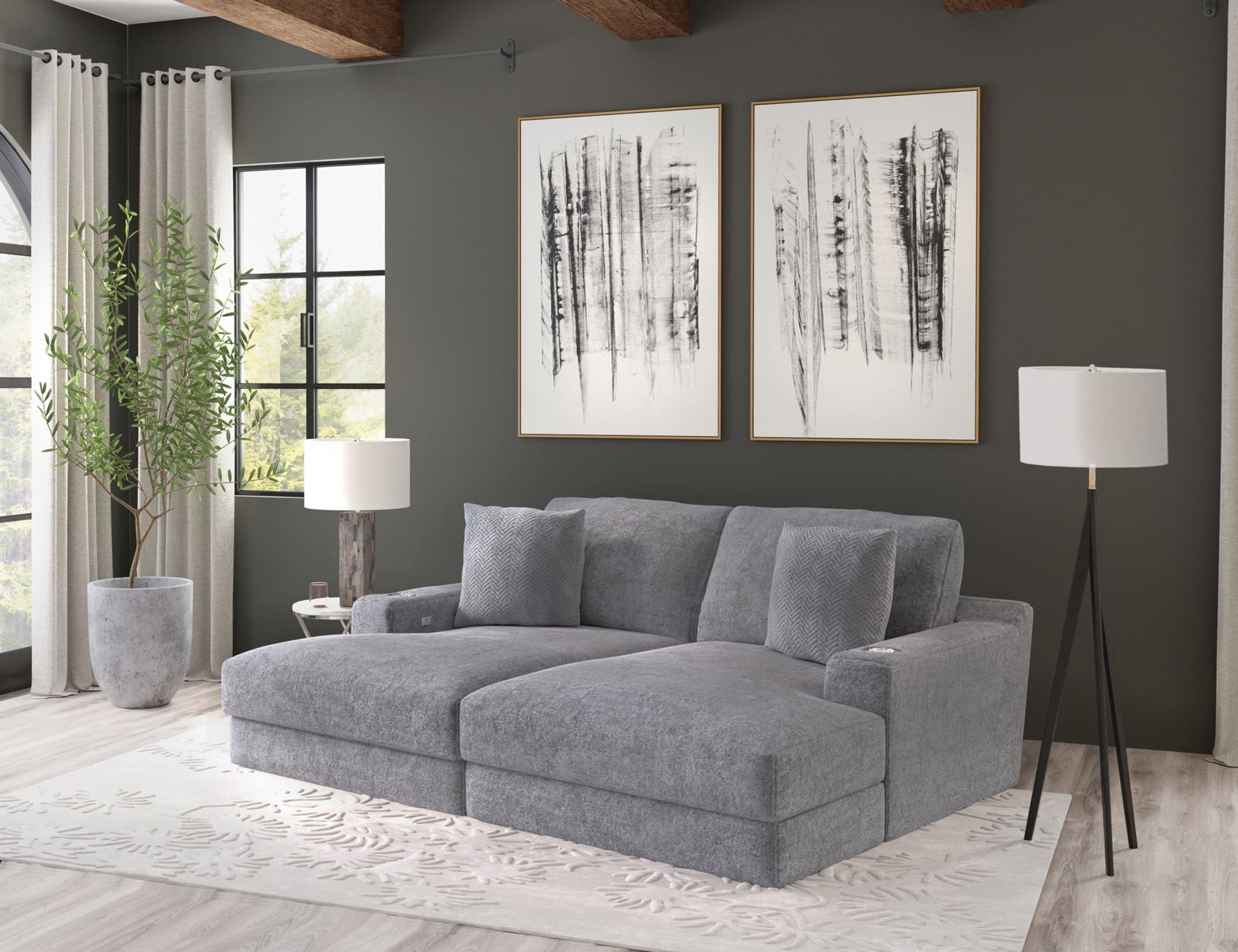 Cozy - 2 Piece Double Wide Chaise With USB Charging Ports - Hornell Furniture Outlet