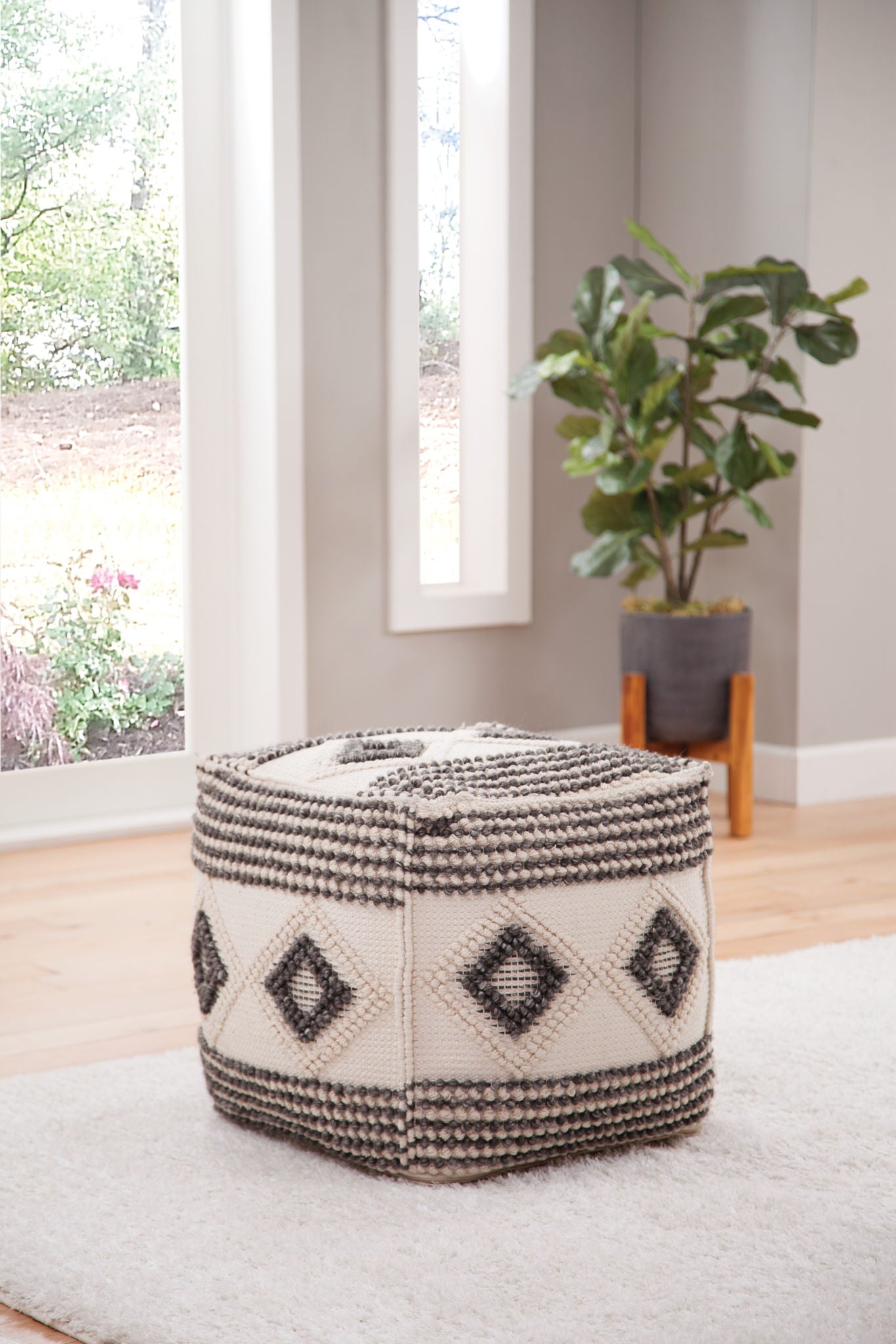 Dalia - Square Handwoven Woolen Pouf - Beige - Hornell Furniture Outlet