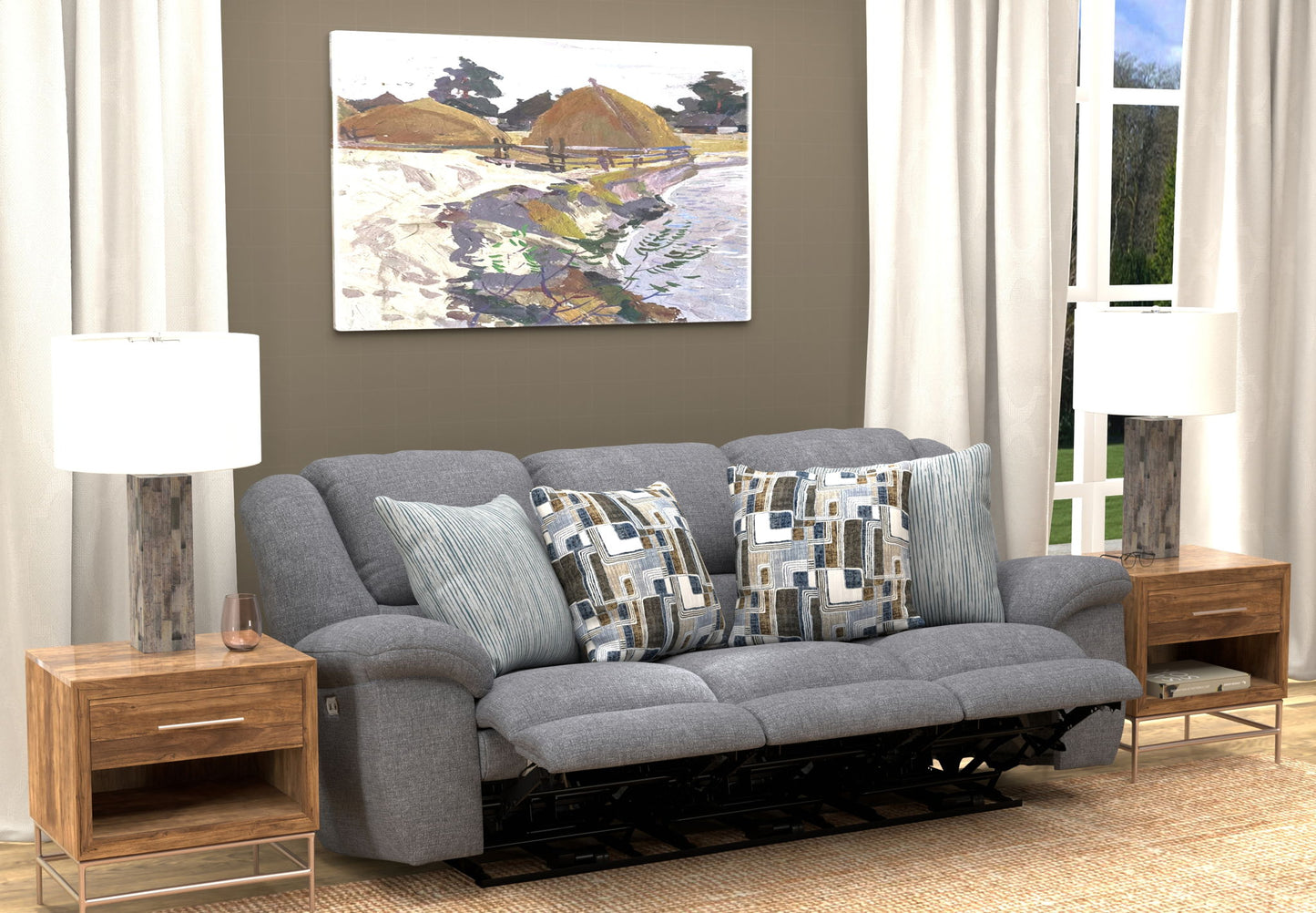 Trifecta - Sofa With 3 Recliners and Drop Down Table - Hornell Furniture Outlet