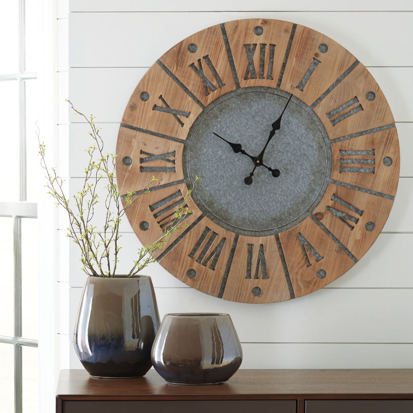 Payson - Wall Clock - Antique Gray / Natural - Hornell Furniture Outlet