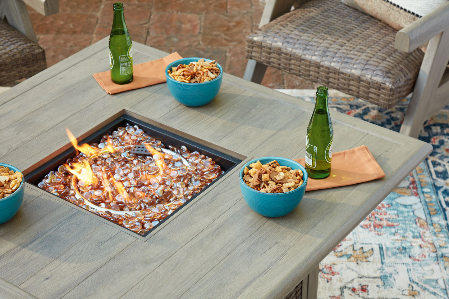 Cliff Trails - Beige - Square Fire Pit Table - Hornell Furniture Outlet