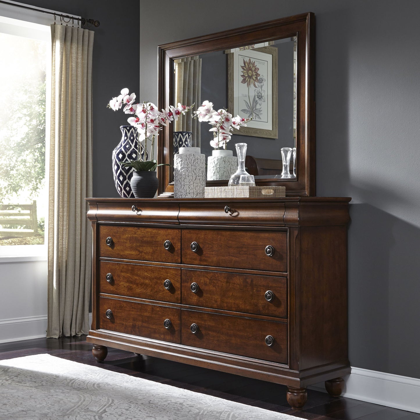 Rustic Traditions - Sleigh Bed, Dresser & Mirror - Hornell Furniture Outlet