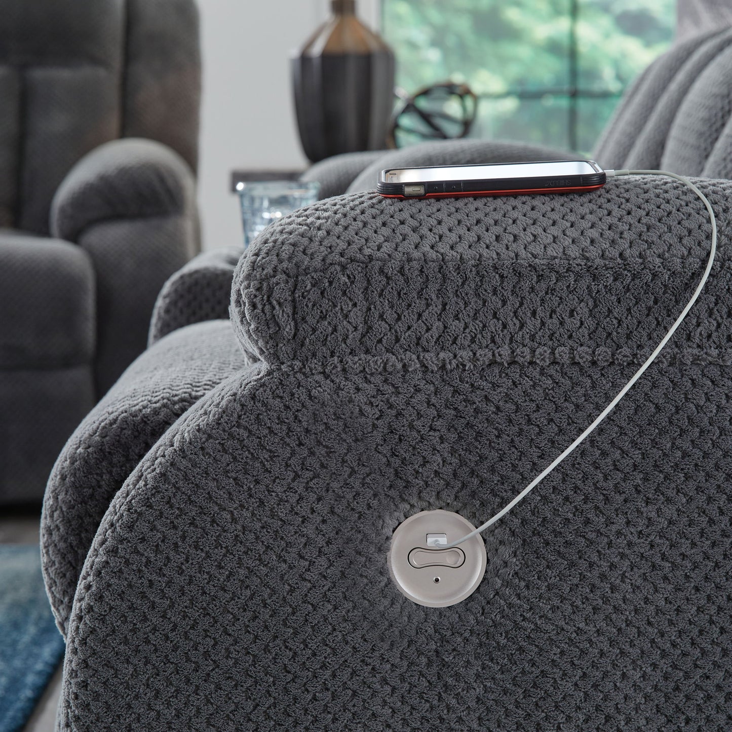 Observation - Steel - Double Reclining Power Loveseat With Console - Hornell Furniture Outlet
