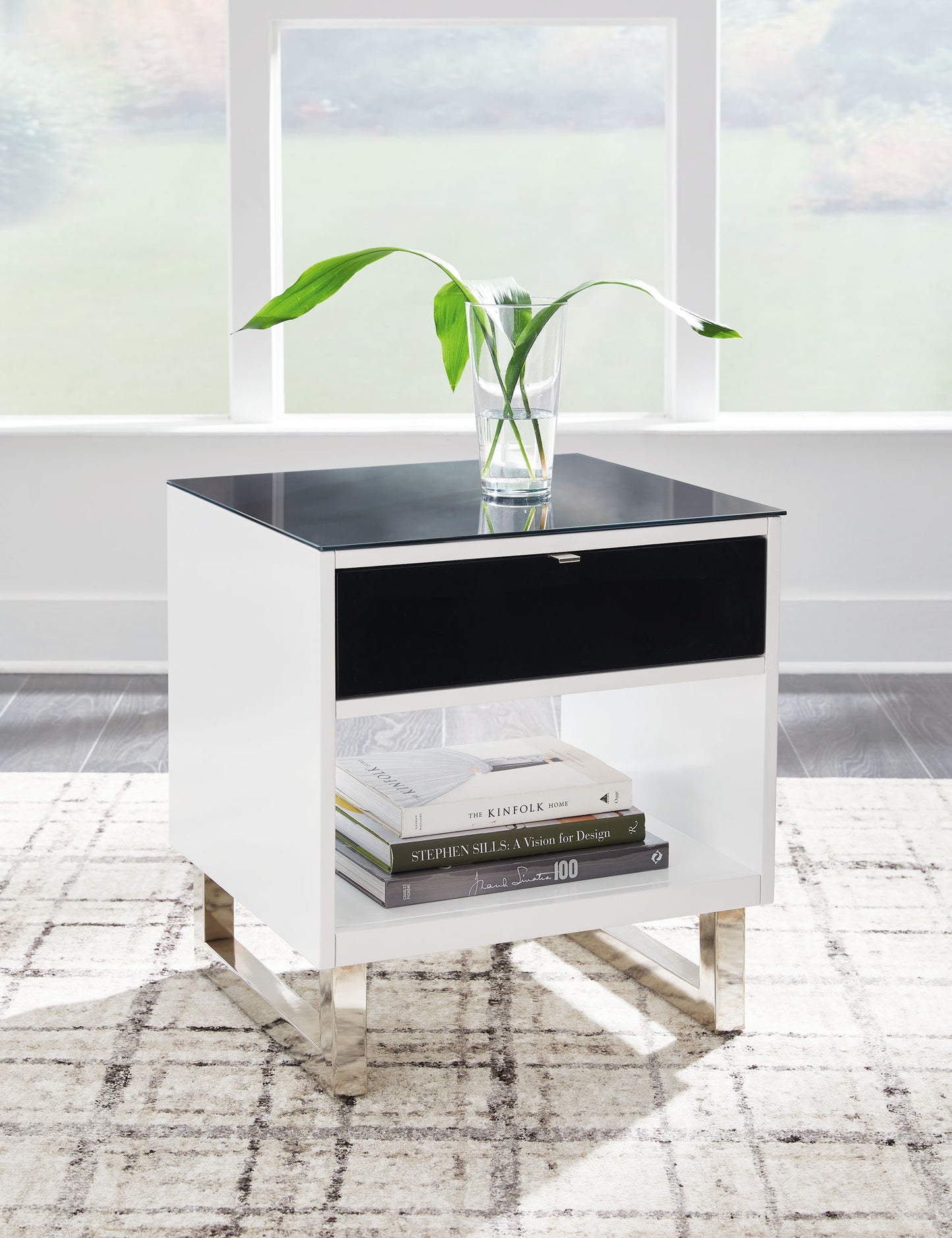 Gardoni - White / Black - Rectangular End Table - Hornell Furniture Outlet