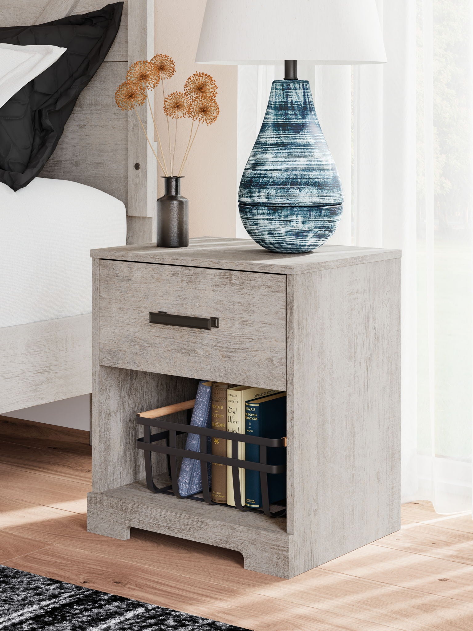 Shawburn - Gray - One Drawer Night Stand - Hornell Furniture Outlet