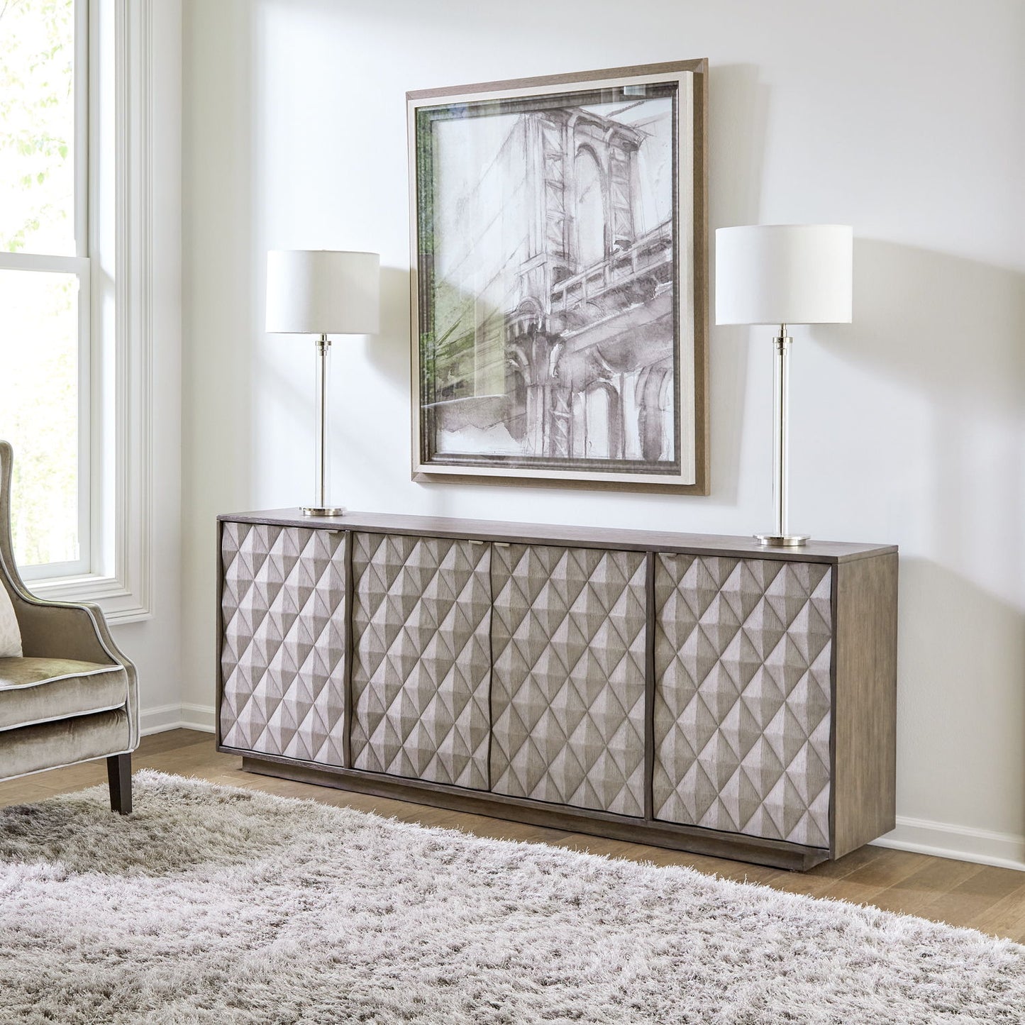 Prism - 82" Accent TV Console - Weathered Bark With Weathered Gray Doors - Hornell Furniture Outlet