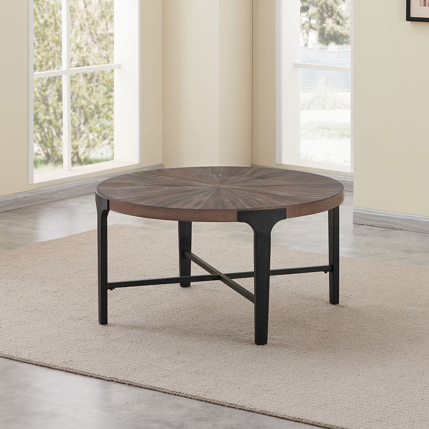 Chevron - Round Cocktail Table - Brown - Hornell Furniture Outlet