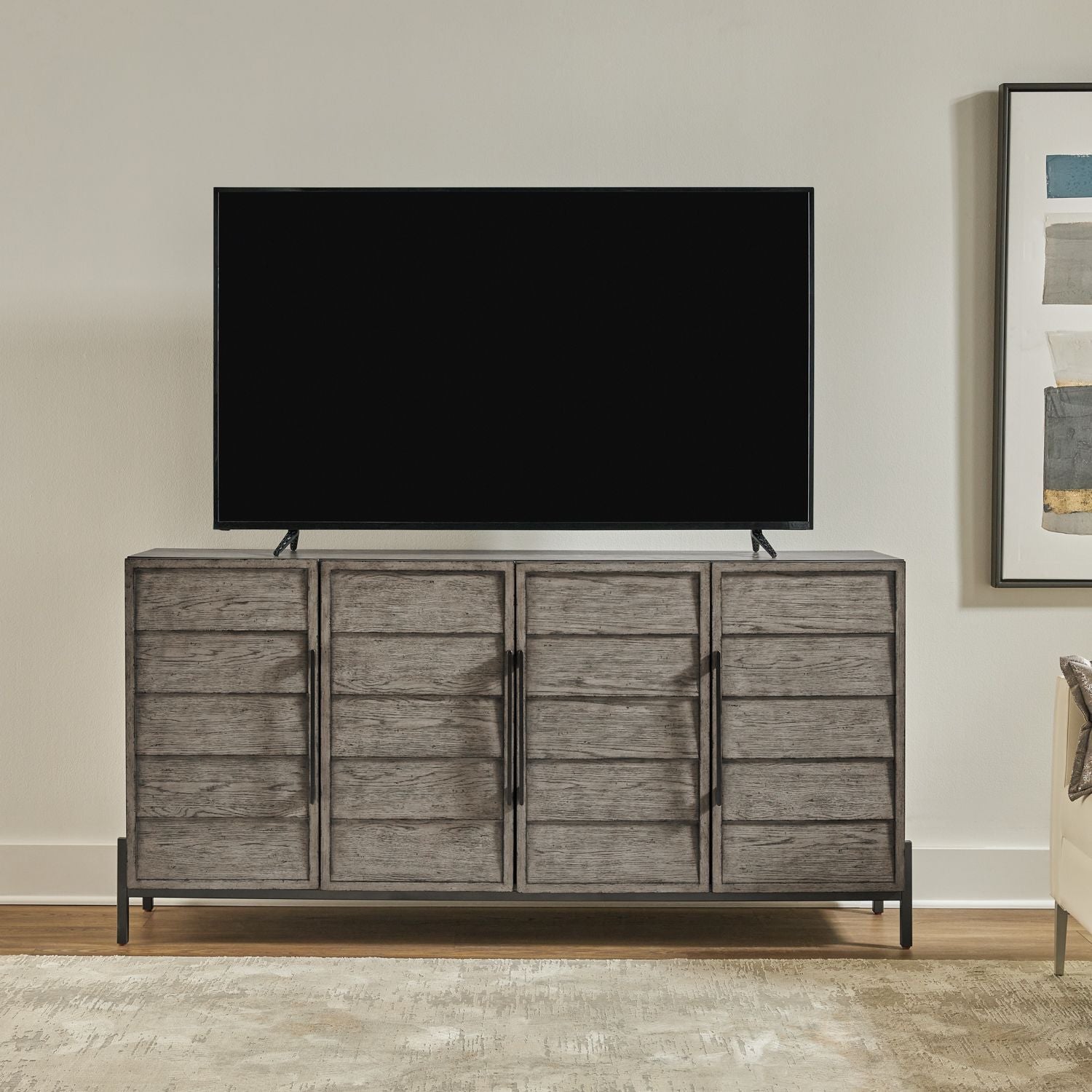 Pelicans Buff - 74" Accent TV Console - Gray - Hornell Furniture Outlet