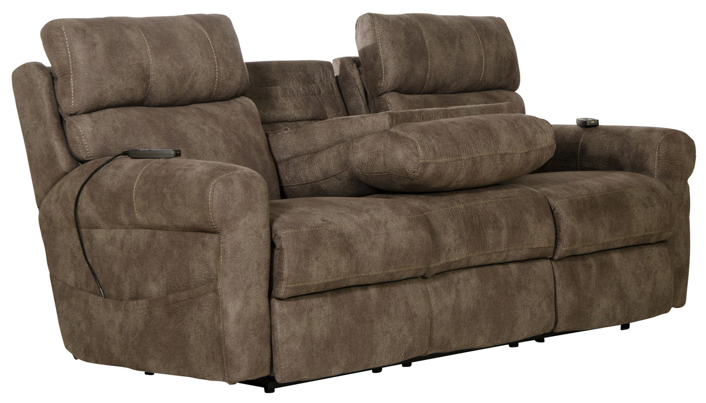 Tranquility - Power Headrest Power Lay Flat Reclining Sofa With DDT / CR3 Heat / Massage / Lumbar - Pewter - Hornell Furniture Outlet