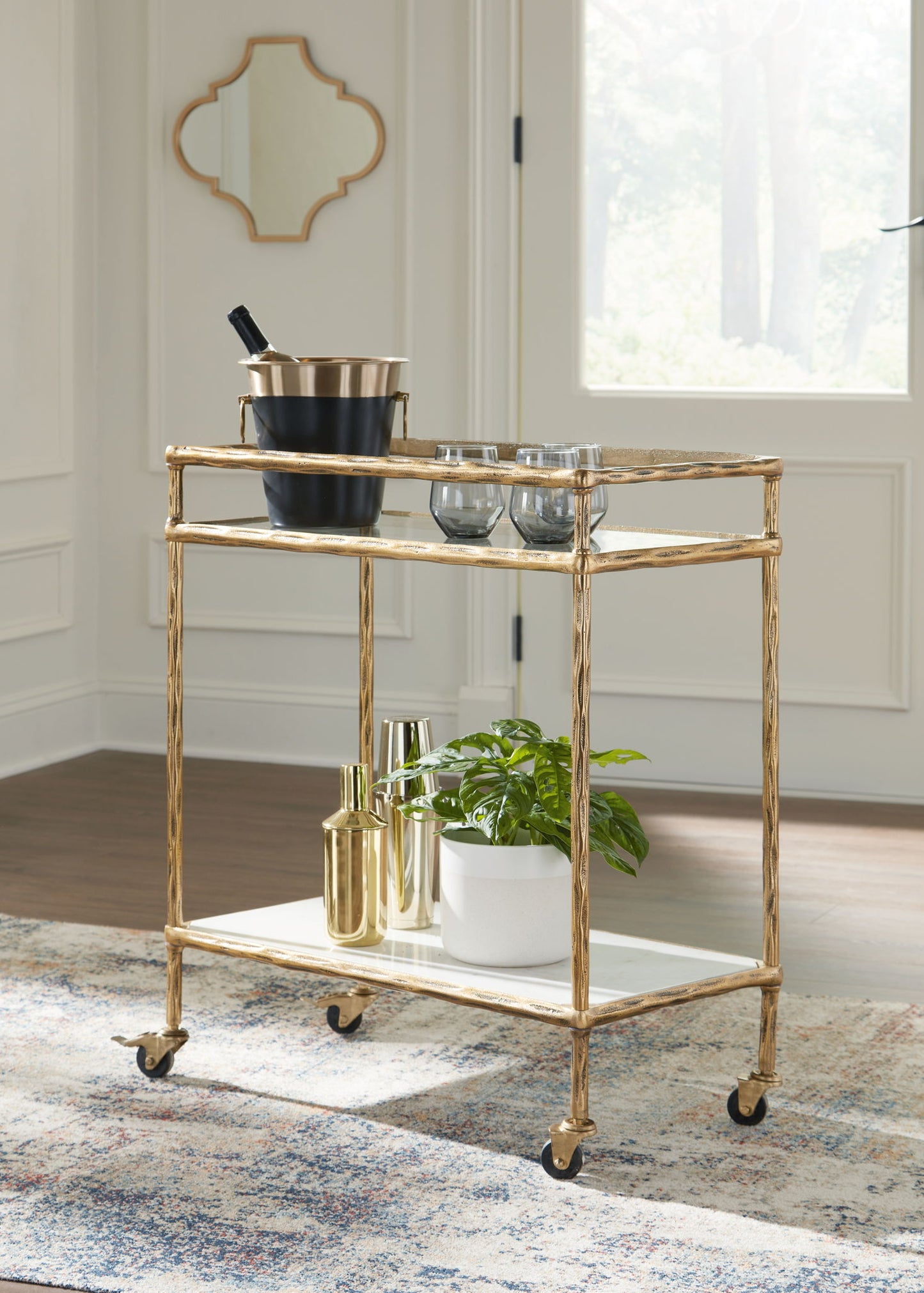 Plattfield - Antique Gold Finish - Bar Cart - Hornell Furniture Outlet
