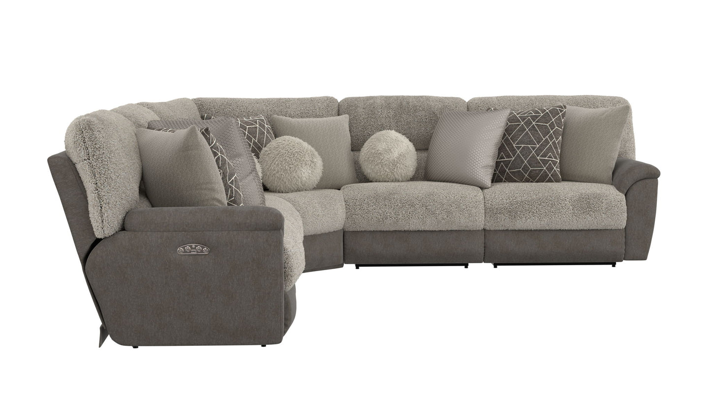 Rendezvous - 5 Piece Modular Sectional With 3 Reclining Seats & Castered Cocktail Ottoman - Umber - Hornell Furniture Outlet