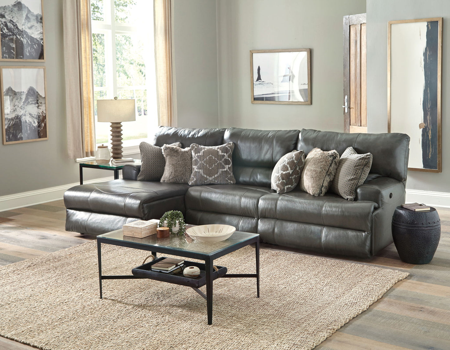 Como - 3 Piece Italian Leather Match Reclining Sectional - Hornell Furniture Outlet