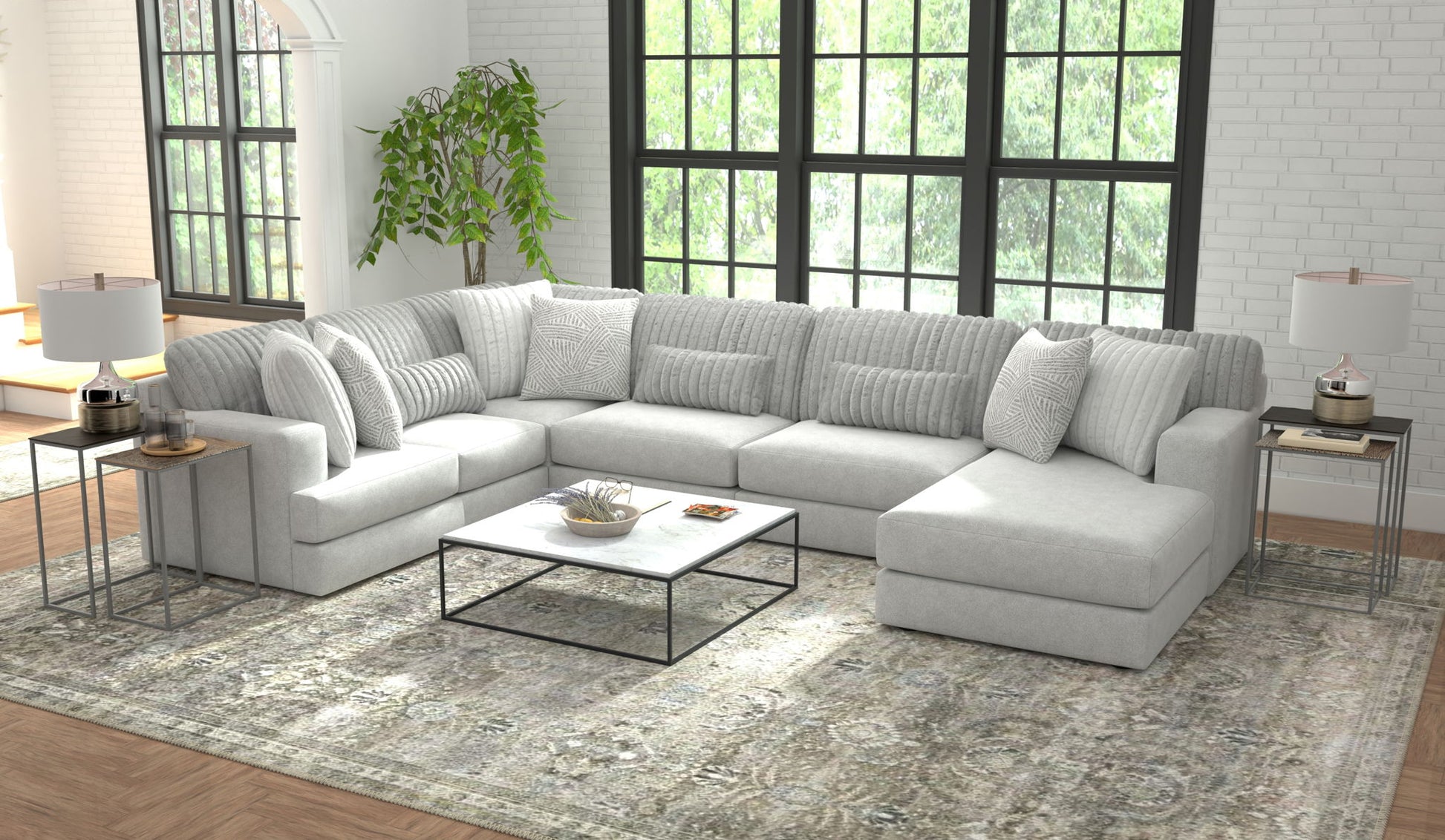 Logan - Upholstered Sectional With Comfort Coil Seating And Accent Pillows Included - Hornell Furniture Outlet