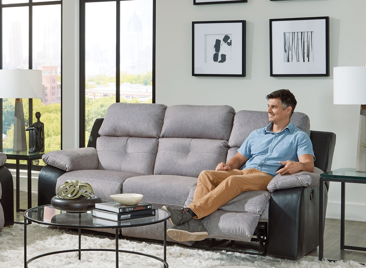 Felix - Sofa With 3 Recliners & Drop Down Table - Hornell Furniture Outlet