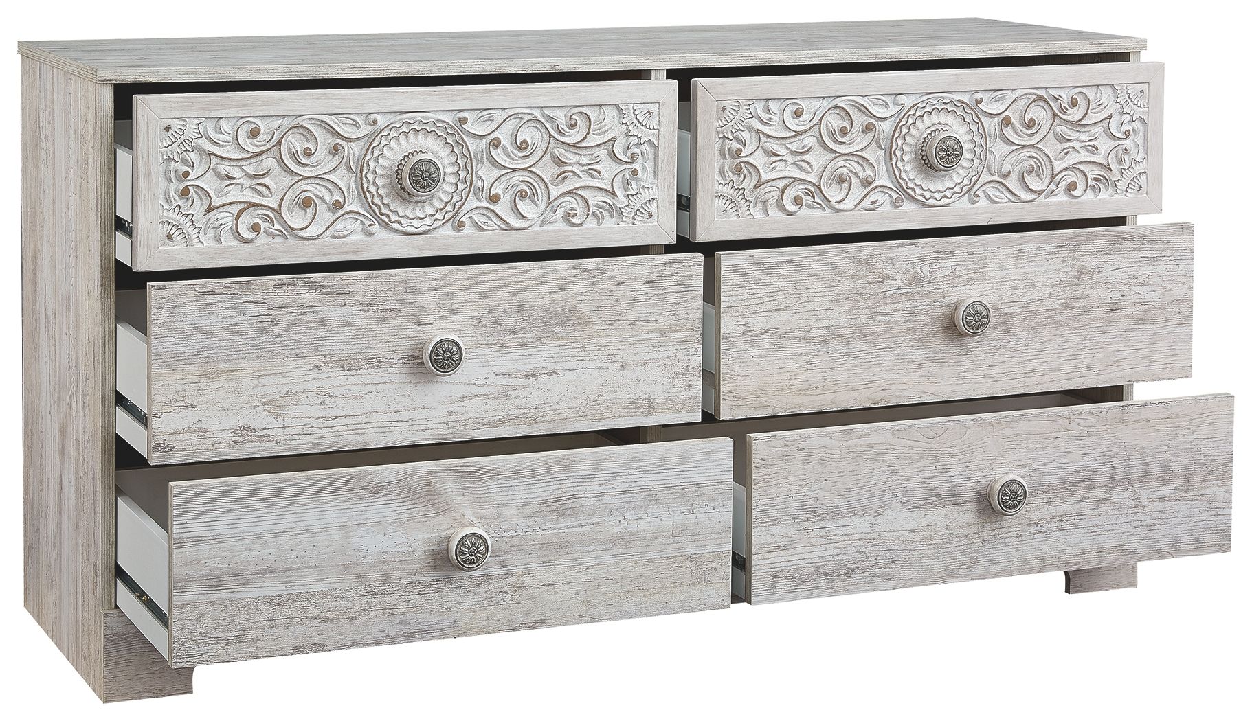 Paxberry - Whitewash - Six Drawer Dresser - Vinyl - Wrapped - Hornell Furniture Outlet