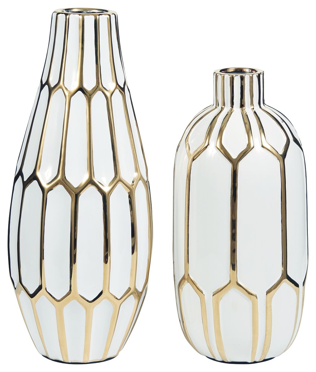 Mohsen - Gold Finish / White - Vase Set (Set of 2) - Hornell Furniture Outlet