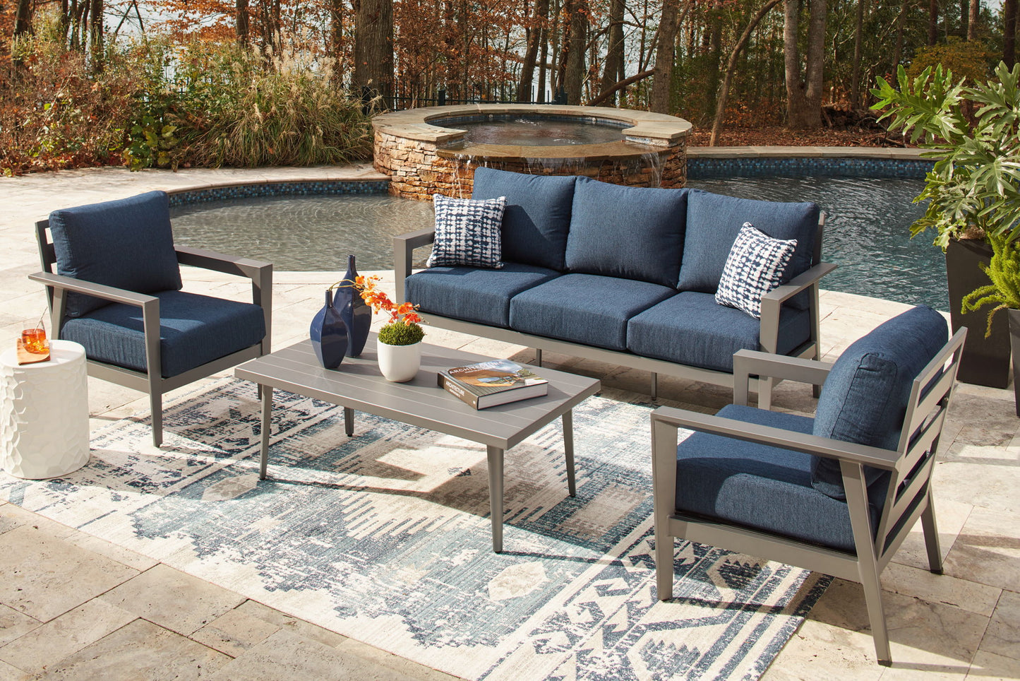 Gali - Gray / Blue - Sofa / Chairs / Table Set (Set of 4) - Hornell Furniture Outlet