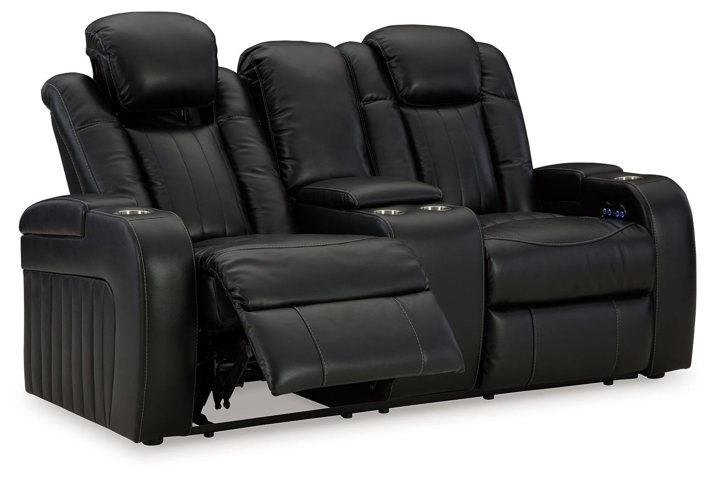 Caveman Den - Midnight - Power Reclining Loveseat with Console/ Adj Hdrst - Hornell Furniture Outlet