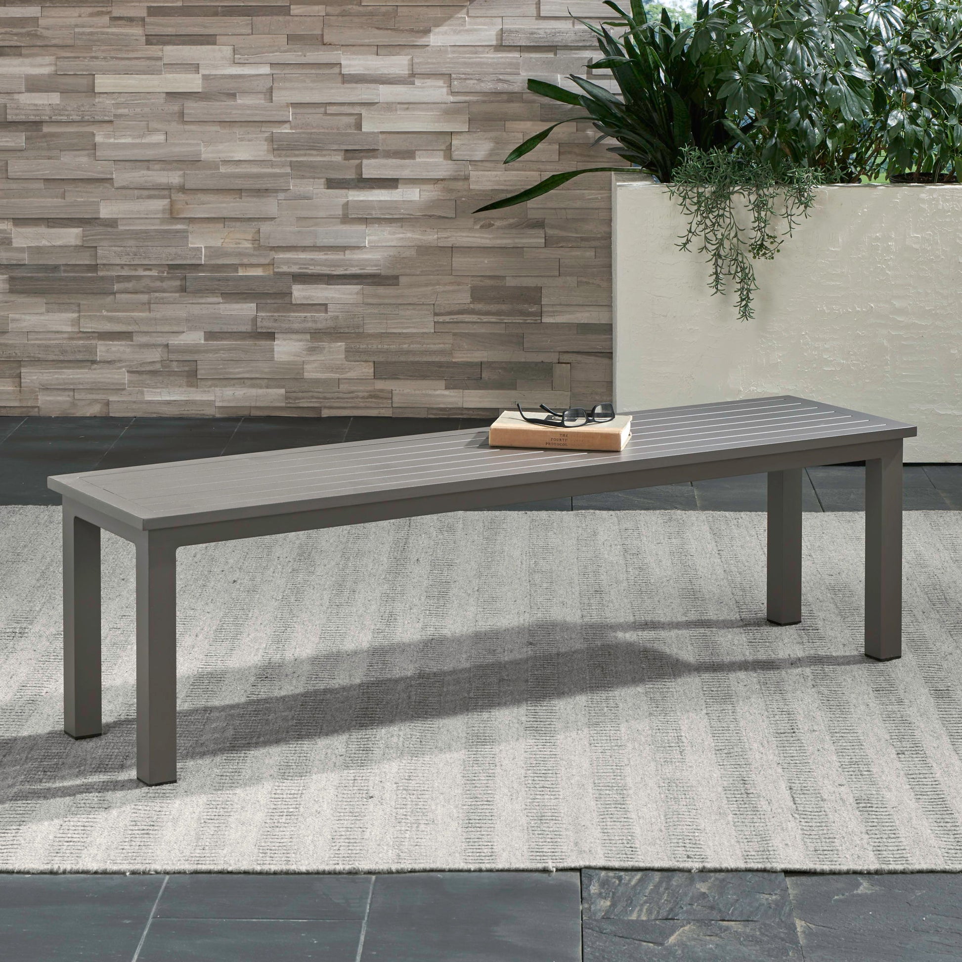Plantation Key - Outdoor Dining Bench - Granite - Hornell Furniture Outlet
